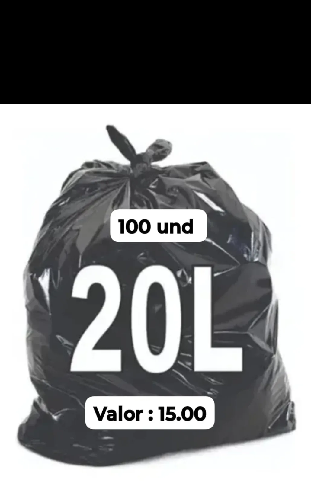 Saco lixo preto 20l , com 100 und